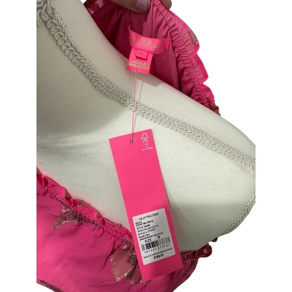 NWT Lilly Pulitzer Blouse Medium Roxie Pink & Gold Off-Shoulder Sleeveless - Picture 3 of 3